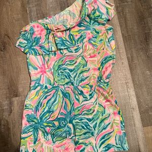 Lilly Pulitzer Girls Size L (8-10)  One Shoulder Ruffled Shorts Romper